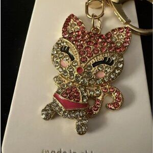 NEW! Mint Brand Pink Fox Keychain Purse Charm Rhinestones